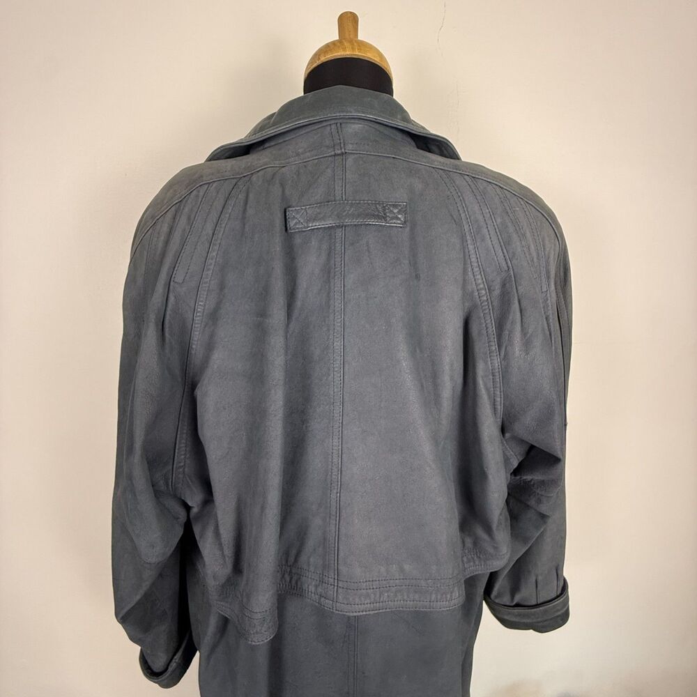 Vintage Genuine Leather Trench Coat, Slate-Gray-Blue - Picture 13 of 16
